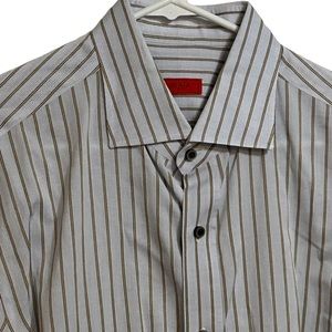 Isaia Dress Shirt light blue with gold stripes 17/43